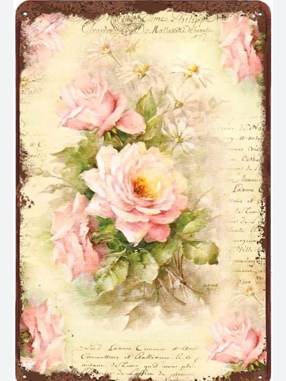 Pink and Cream Faux Vintage Rose Wall Art